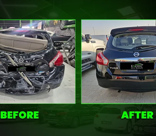 Minor collision damage repaired on a customer car in Abu Dhabi